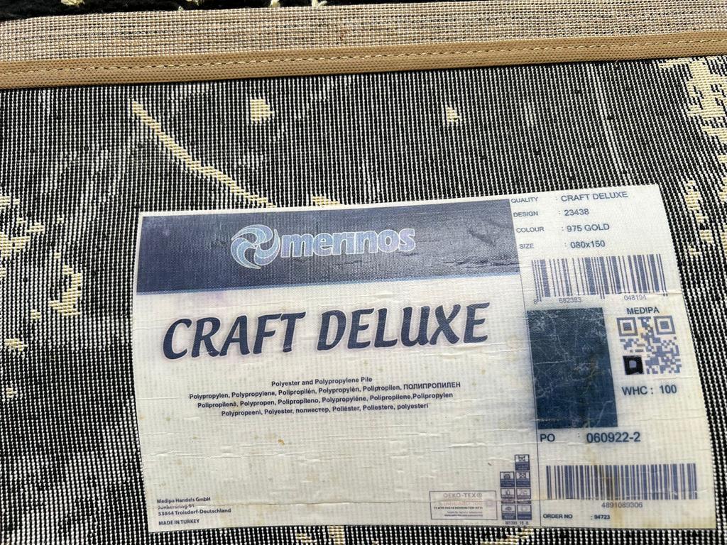 Merinos Craft Deluxe Vloerkleed Zwart Goud 80x150 cm, Ophalen, 100 tot 150 cm, Zwart, 50 tot 100 cm