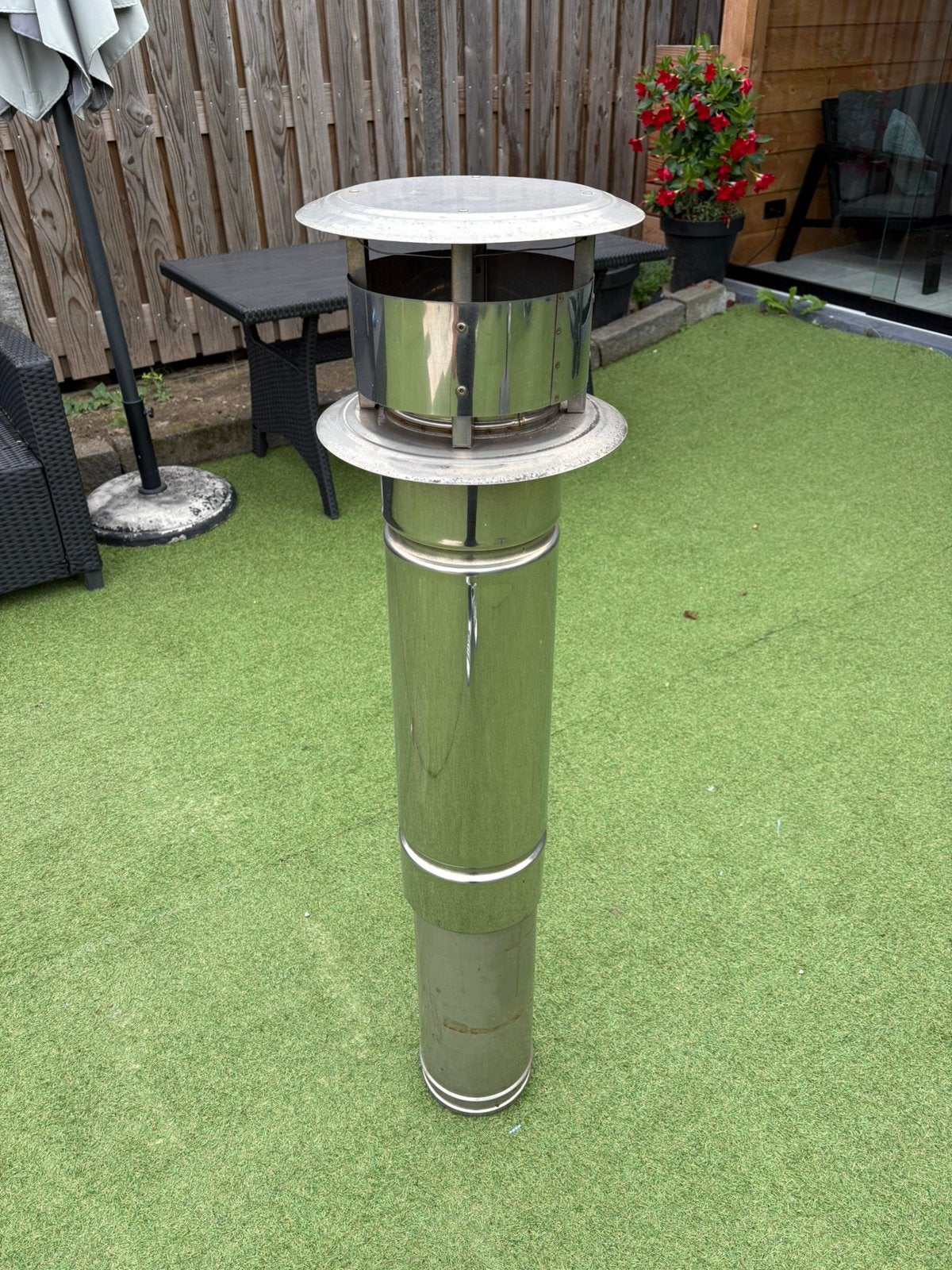 Kachelpijp met trekkap 118 cm hoog, Ophalen, Gebruikt, Hout, Houtkachel