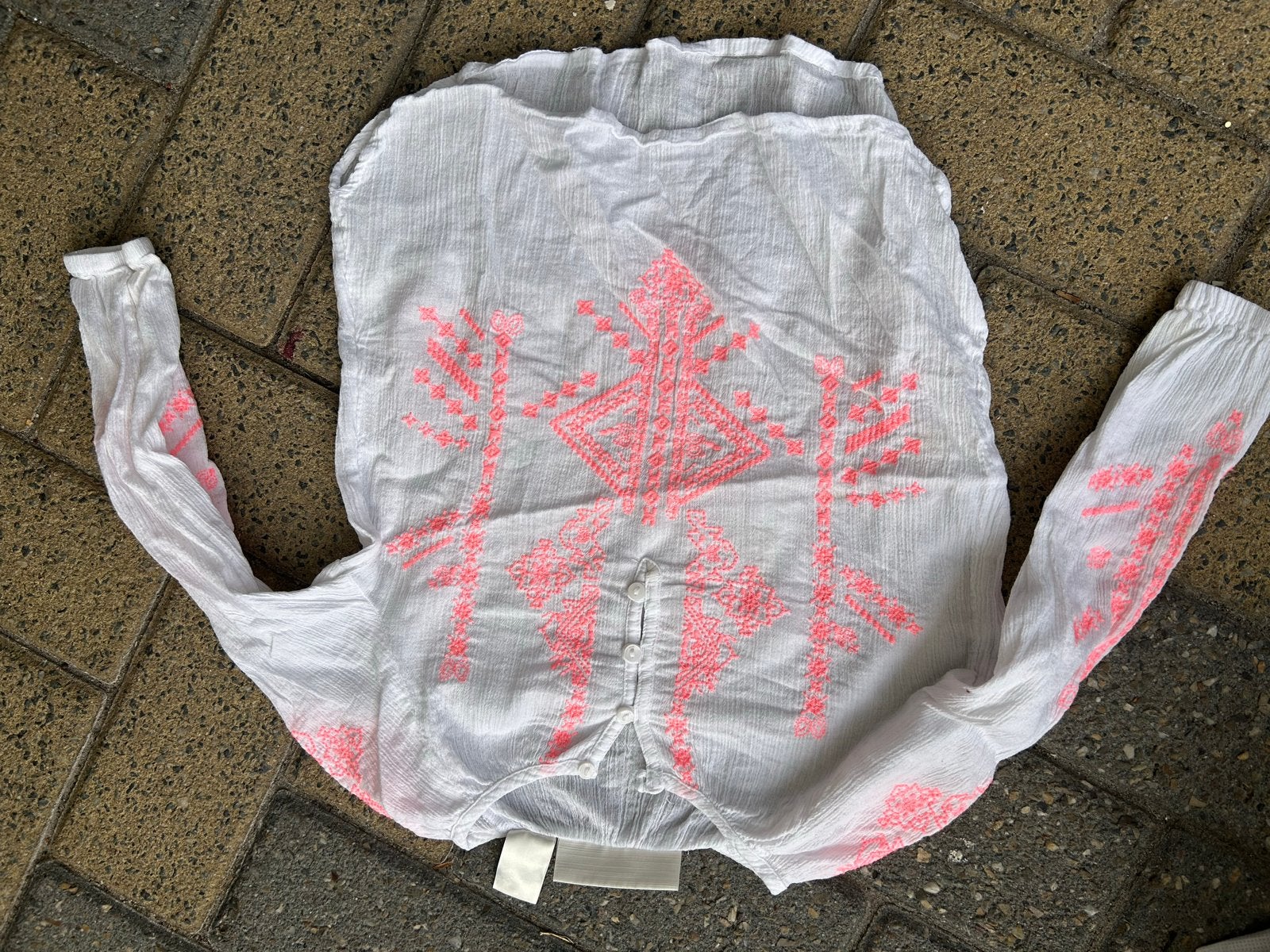 H&M L.O.G.G. Blouse met neon roze borduursel - Maat 104, Ophalen of Verzenden, Gebruikt, Meisje, Overhemd of Blouse