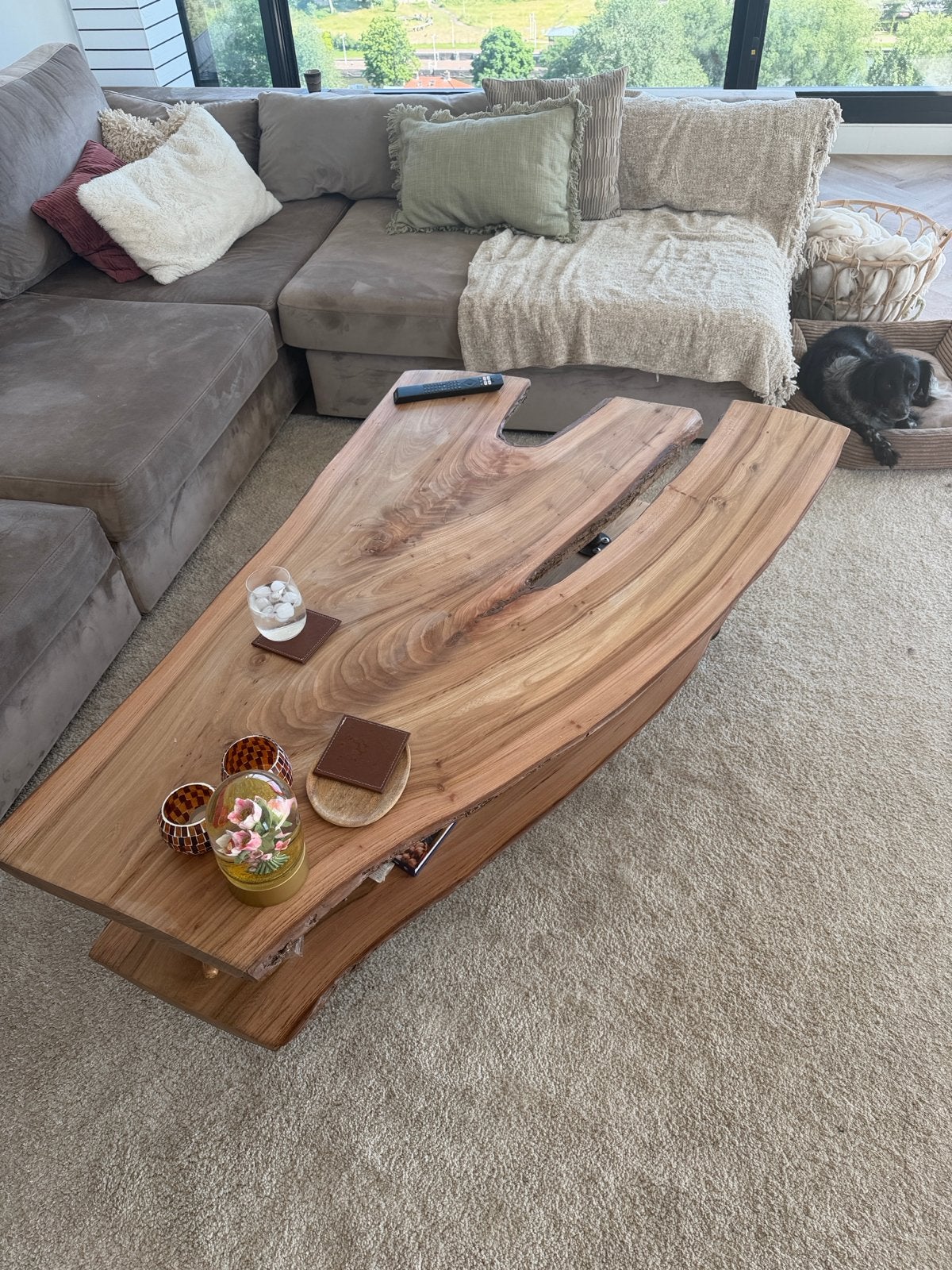 Unieke handgemaakte salontafel van boomstammen, 100 tot 150 cm, Nieuw, Ophalen of Verzenden, 150 tot 200 cm