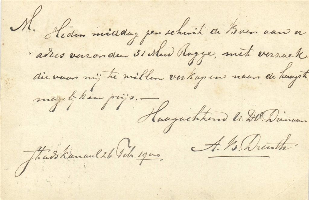 A.B. Drenth, Stadskanaal - 02.1900 - briefkaart, Ophalen of Verzenden, Briefkaart