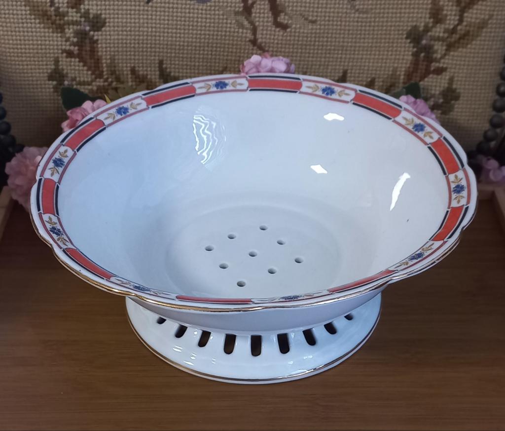 Mooie brocante treef/vergiet, blauwe bloempjes, Victoria, Ophalen of Verzenden