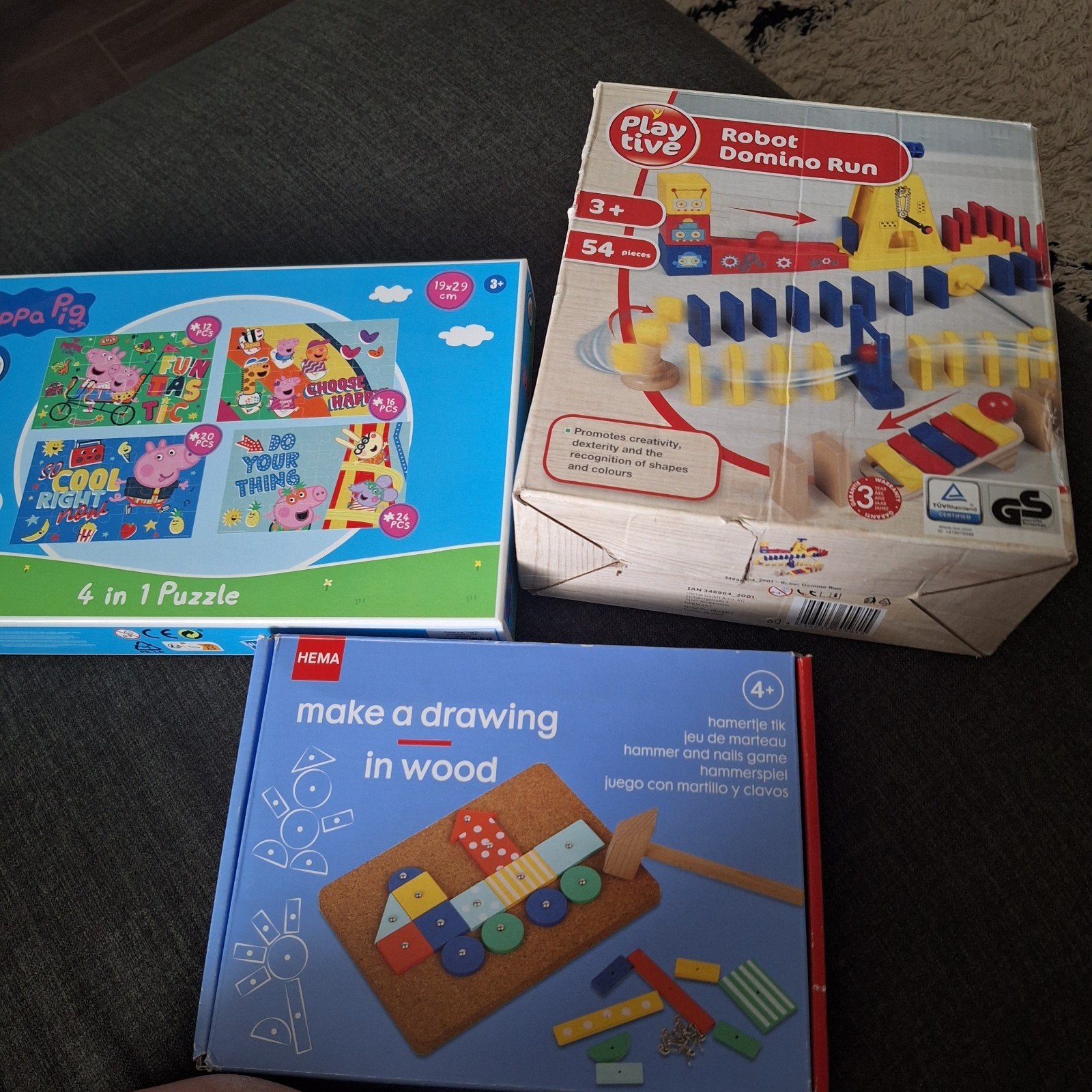 Gratis! Peppa Pig puzzels, houten domino spel en hamertjetik, Ophalen, Gebruikt, Bouwen