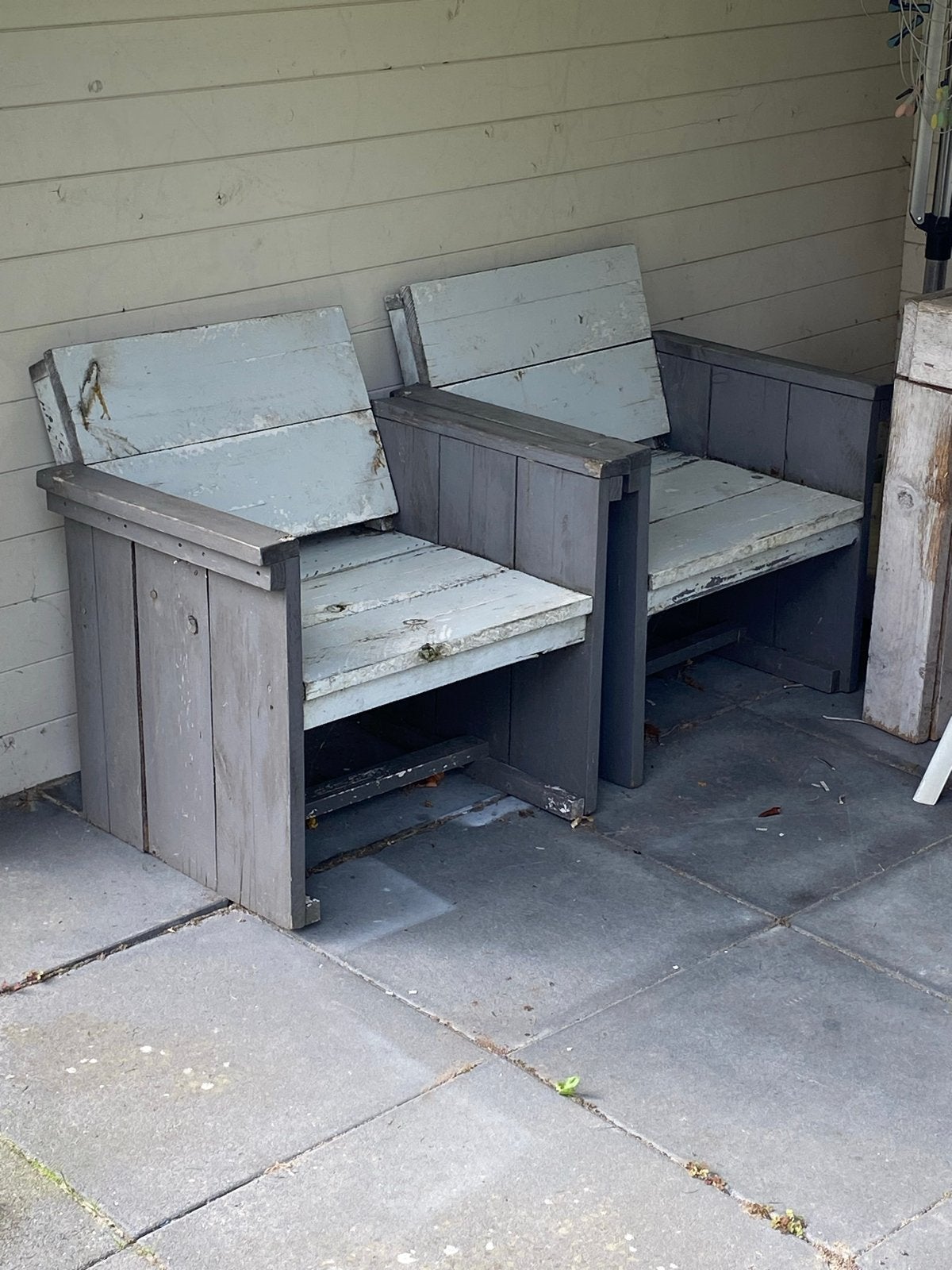Steigerhouten stoelen - GRATIS af te halen, Ophalen, Gebruikt, Twee, Grijs