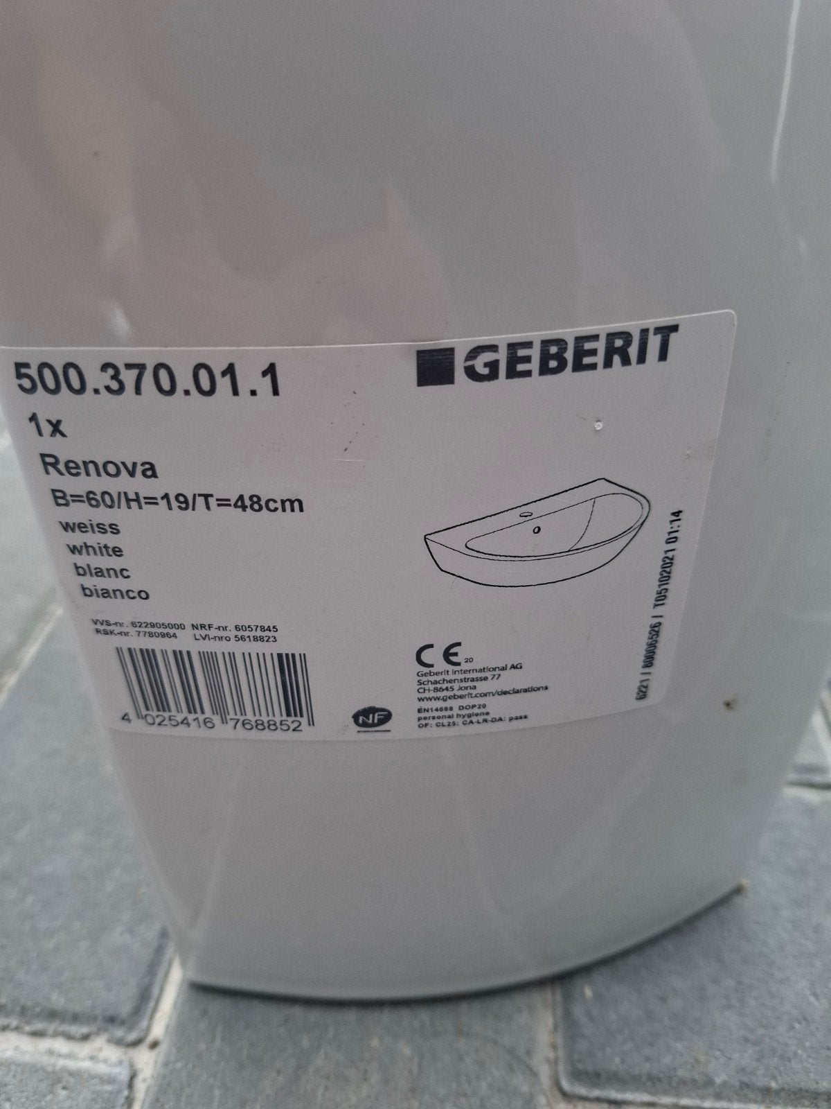 Geberit Renova Wastafel 500.370.01.1 Wit, Ophalen, Nieuw, Wastafel