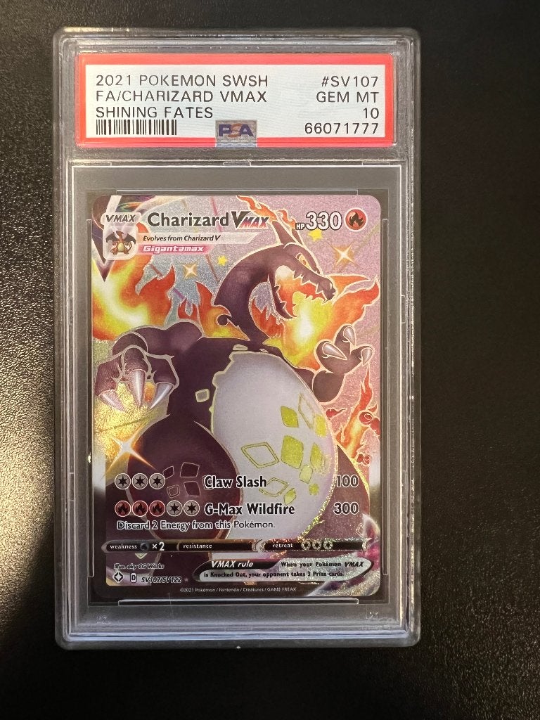 PSA 10 Charizard VMAX 107 - Shining Fates, Ophalen of Verzenden, Zo goed als nieuw, Losse kaart, Foil
