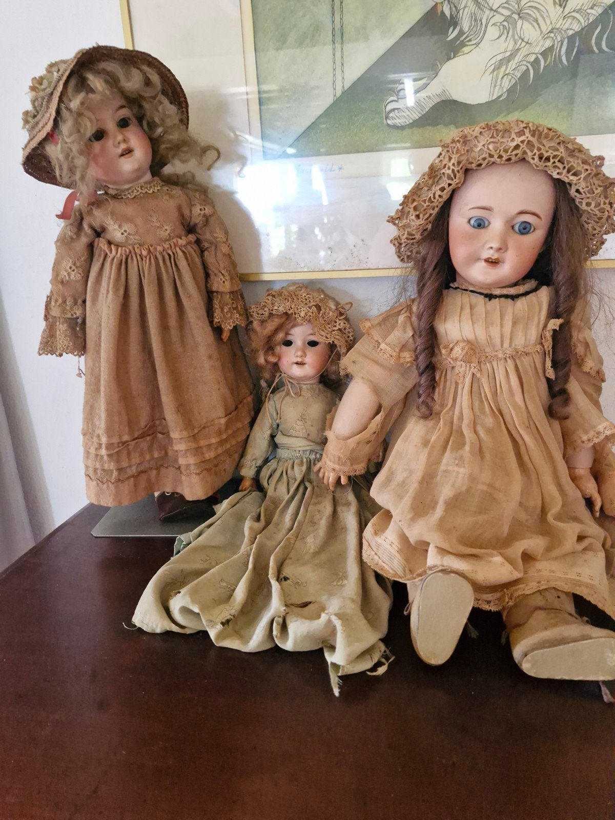 3 Antieke Biscuit Poppen, Verzamelen, Poppen, Ophalen of Verzenden, Gebruikt, Pop