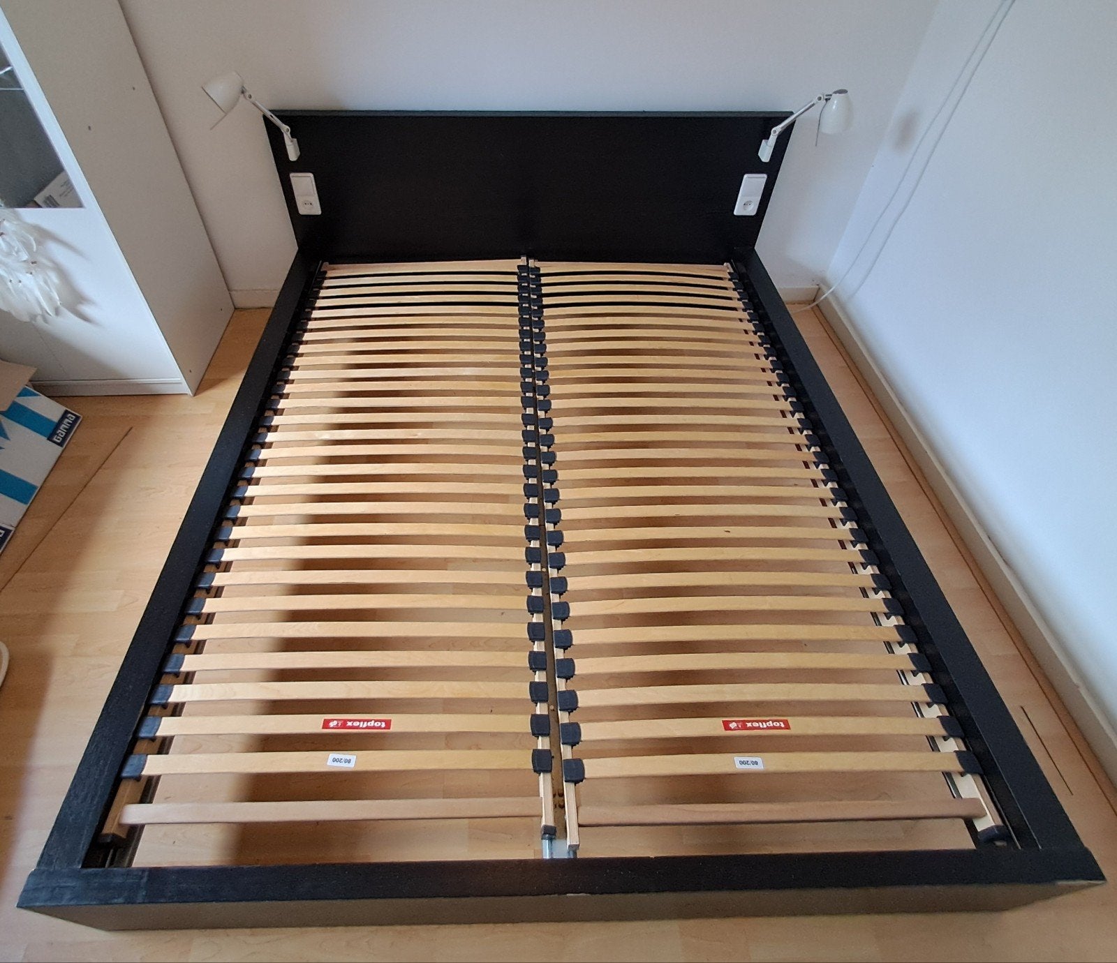 Bed inclusief lattenbodems, Ophalen, Gebruikt, 210 cm, Tweepersoons