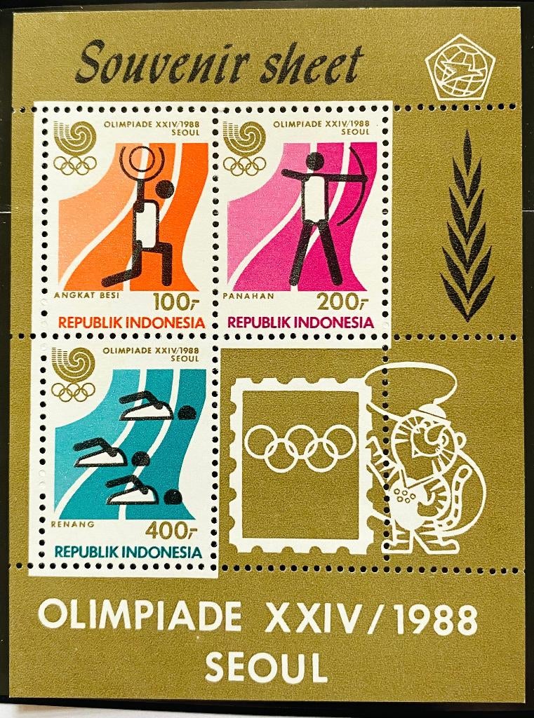 566. Indonesie 1988 postfris blok 70 = olympische spelen, Postzegels en Munten, Verzenden, Postfris, Zuidoost-Azië