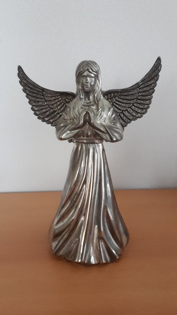 engel beeld verzilverd vintage kaarsenhouder, Ophalen, Gebruikt, Klassiek, Metaal