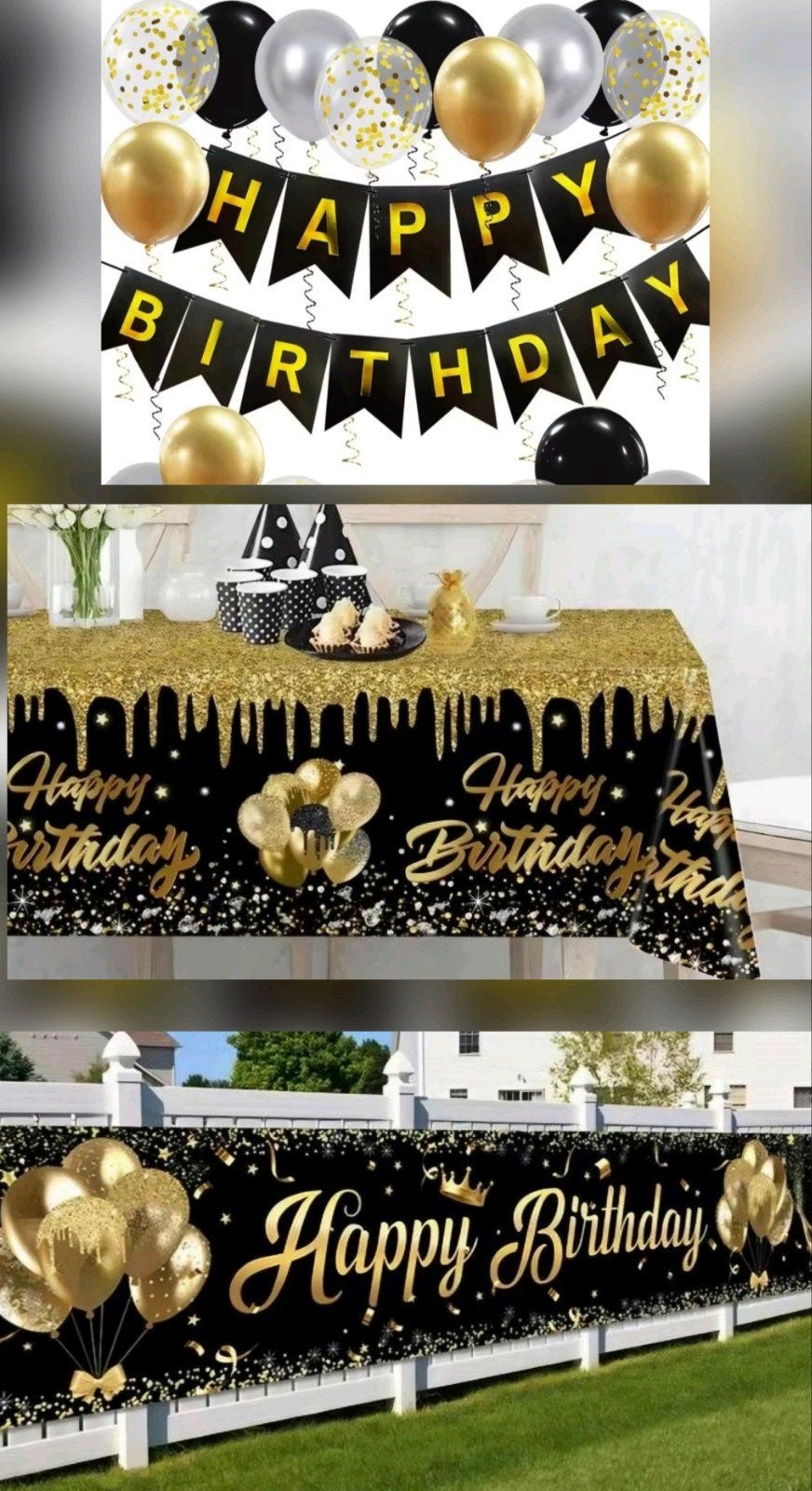 Complete verjaardag decoratie set zwart/goud NIEUW, Ophalen of Verzenden, Nieuw, Versiering, Verjaardag