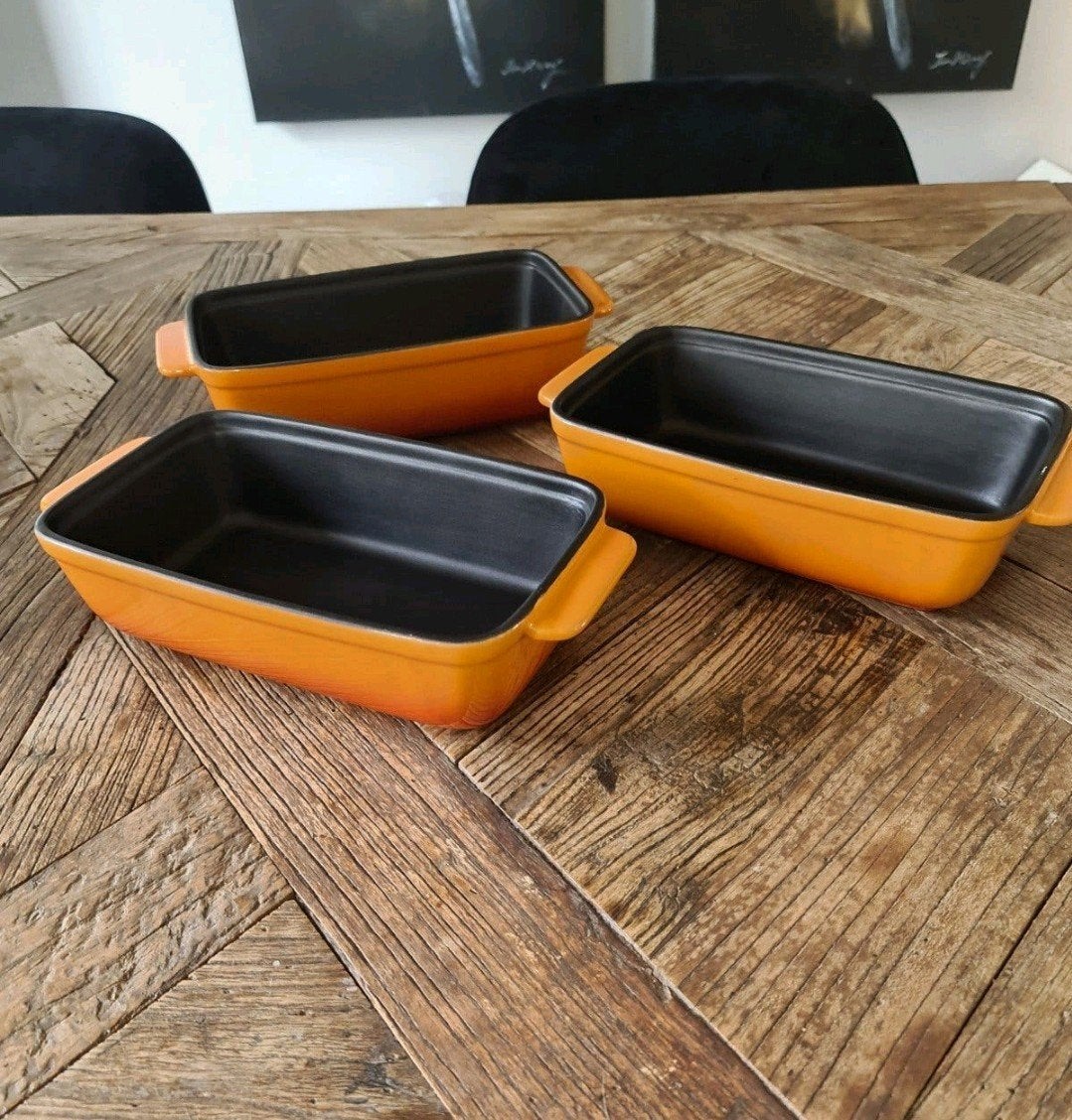 Set van 3 oranje ovenschaaltjes - Le Creuset-stijl nieuw, Overige typen, Nieuw, Ophalen of Verzenden, Steen/keramiek