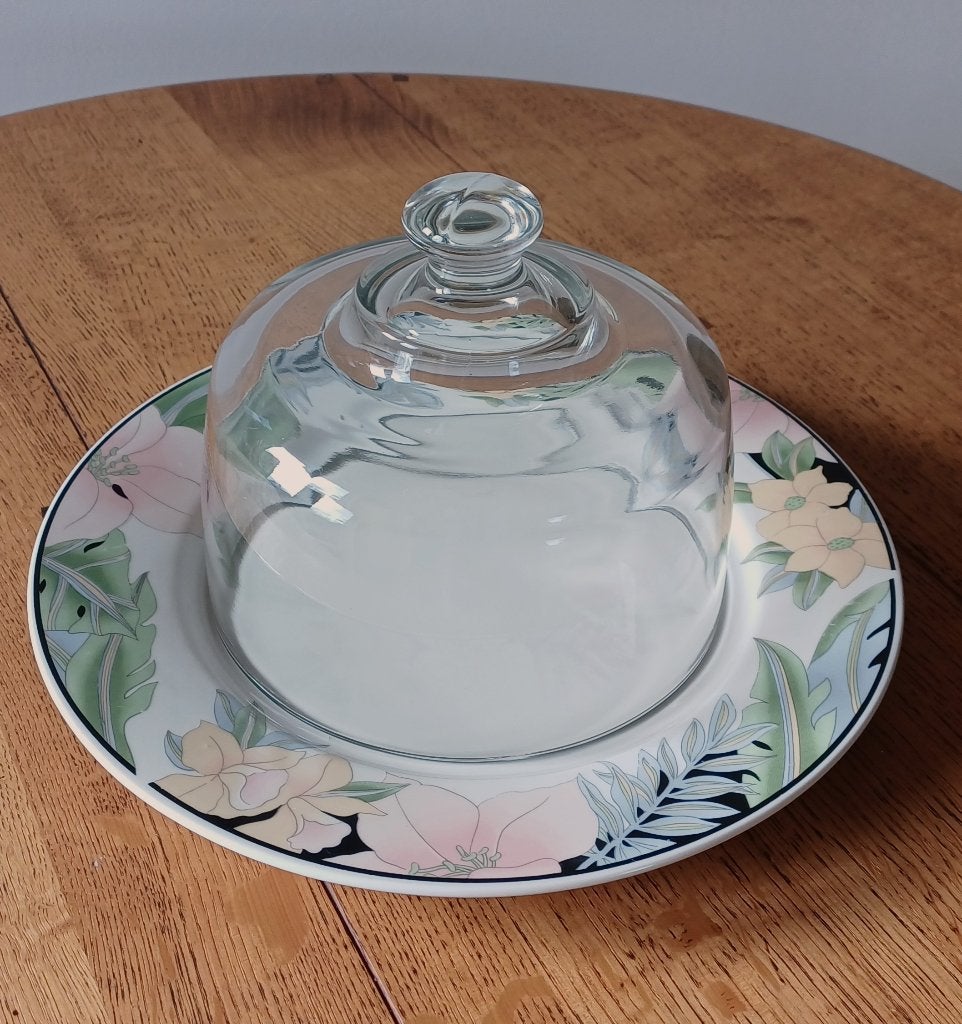Kaasstolp van glas met luxe serveerbord, 16 cm, Ophalen of Verzenden, Glas, Met plateau