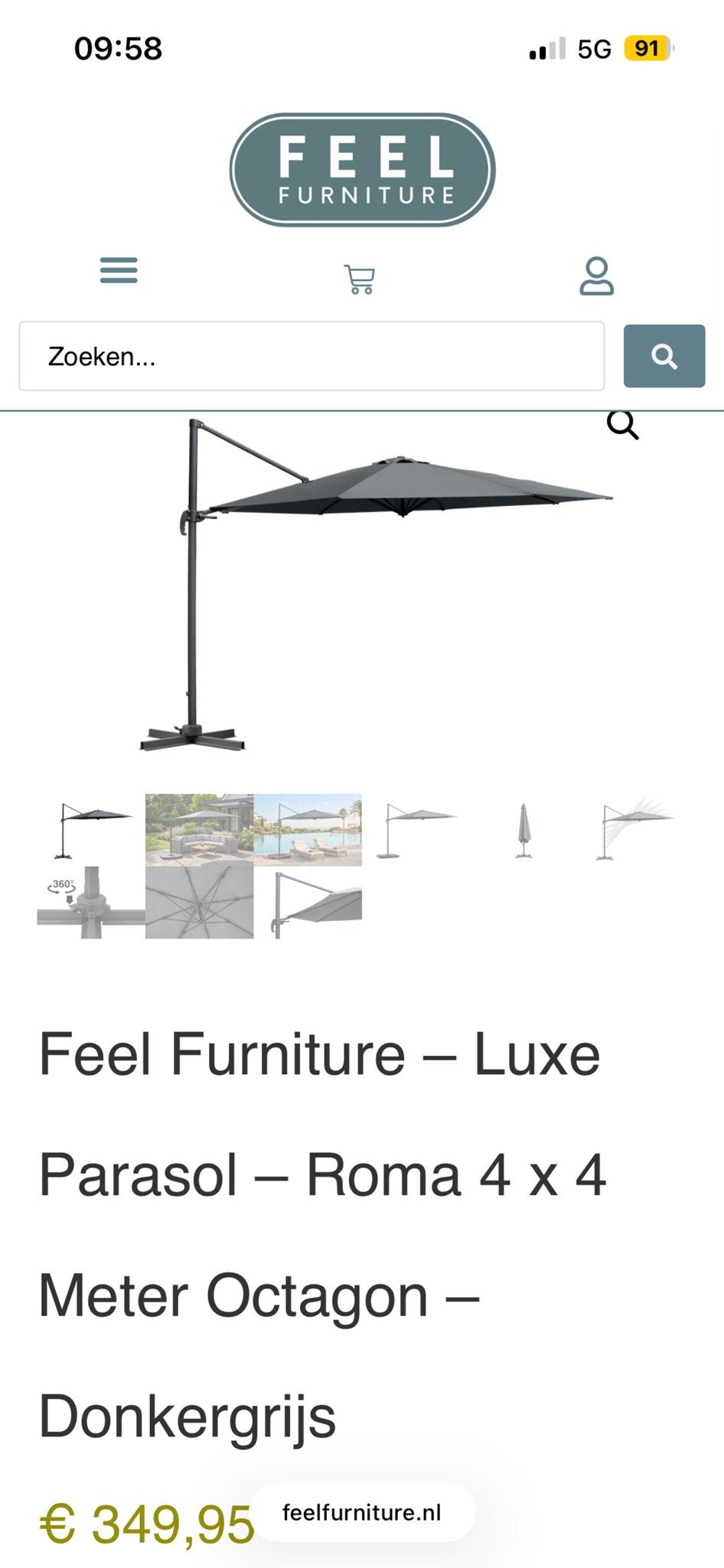 Mega parasol 4 meter breed met passende voet, Ophalen of Verzenden, Nieuw, Meer dan 4 meter, Zweefparasol