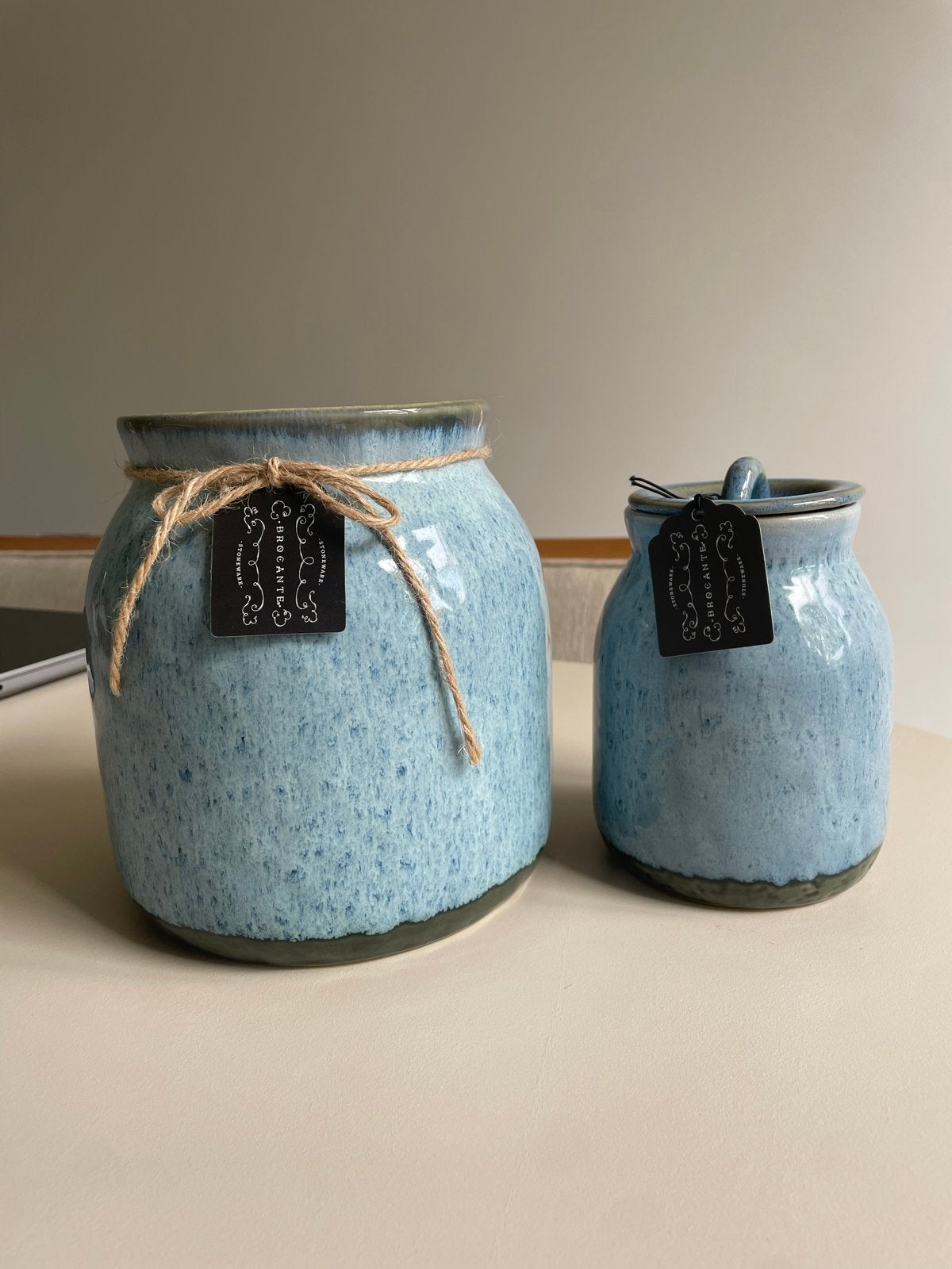 Set van 3 blauwe keramische vazen/potten, Ophalen of Verzenden
