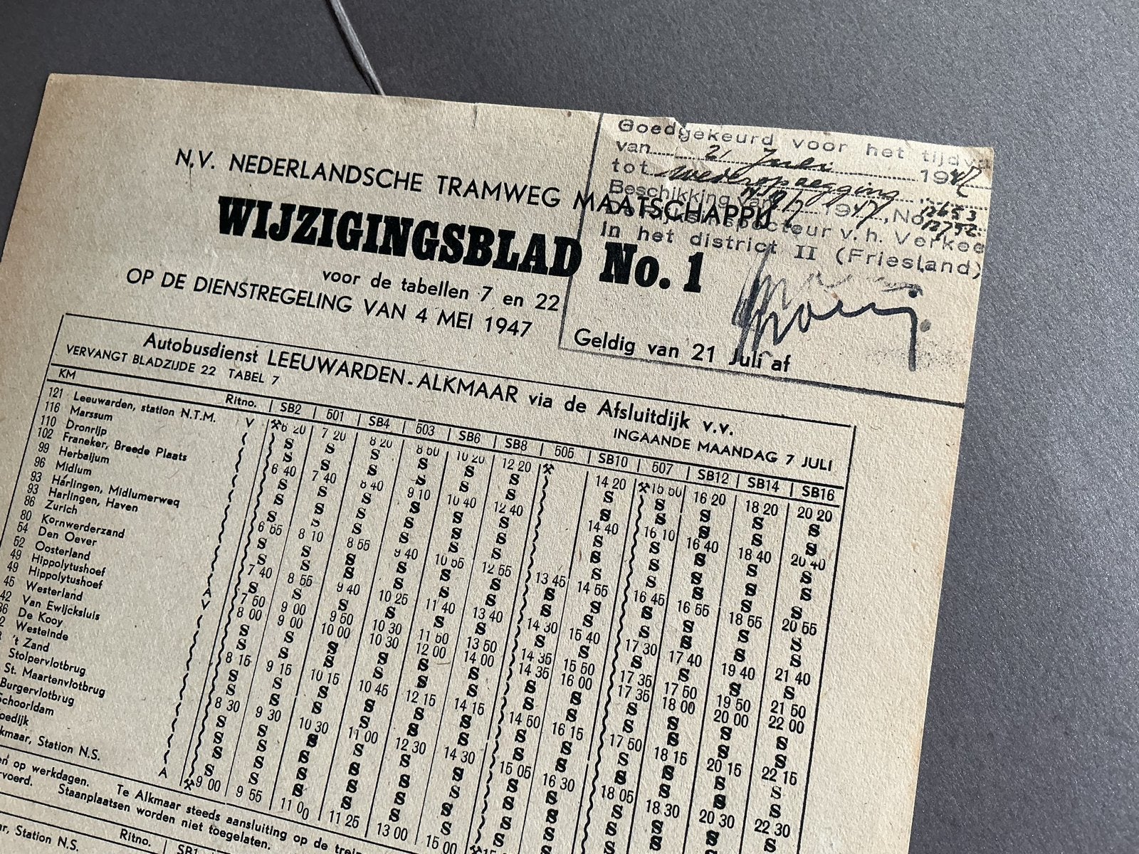 Wijzigingsblad N.V. Nederlandse Tramweg Maatschappij 1947, Verzenden, Overige typen