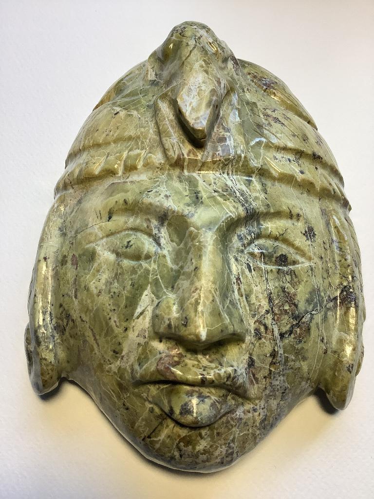 Maya Azteken Masker Serpentijn 1 kilo, 1000 gram, 18 x 14 cm, Antiek en Kunst, Ophalen of Verzenden