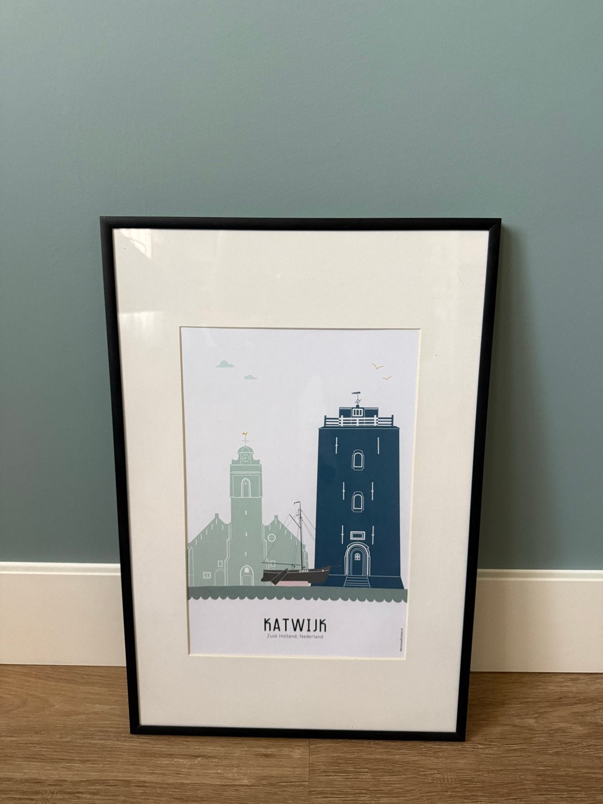 Illustratie van Katwijk aan Zee door Mevrouw Emmer, Ophalen, Print/reproductie, Ingelijst