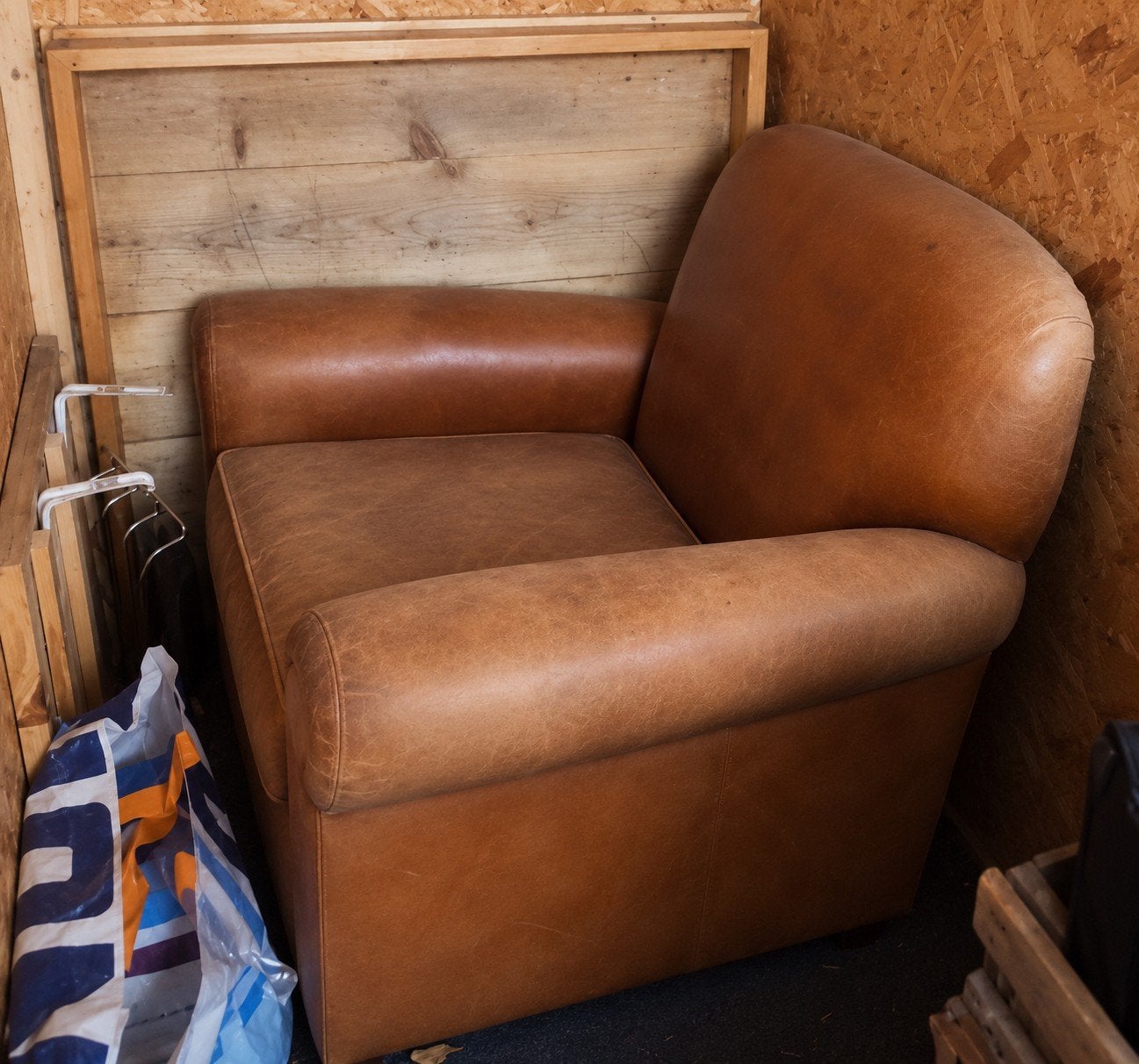 Comfortabele leren vintage fauteuil, Ophalen, Gebruikt, 75 tot 100 cm, Leer