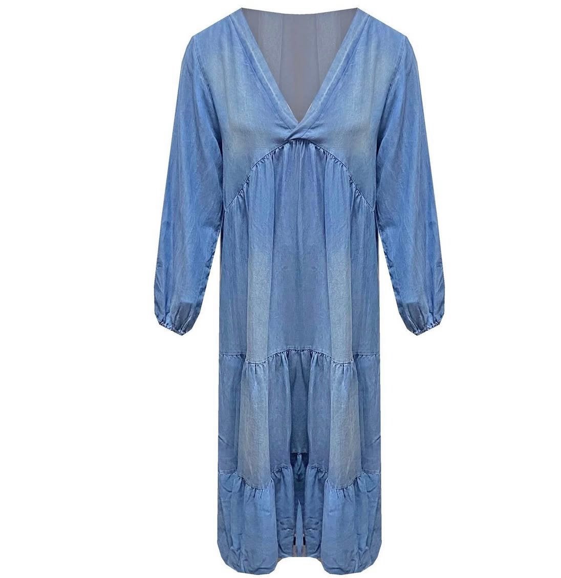 MADE IN ITALY lange tencel jeansjurk licht of donker mt TU