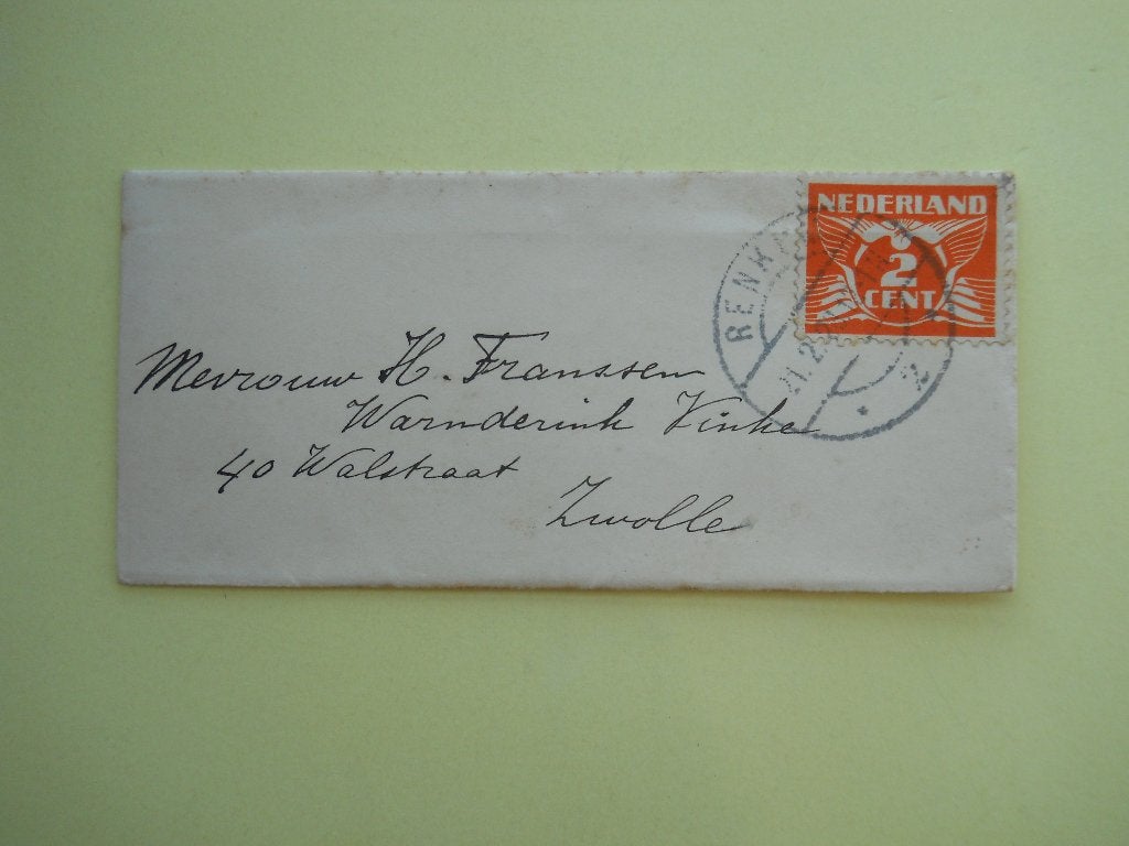 Nederland 1925 Briefje Vliegende duif gestempeld Renkum, Ophalen of Verzenden, Envelop