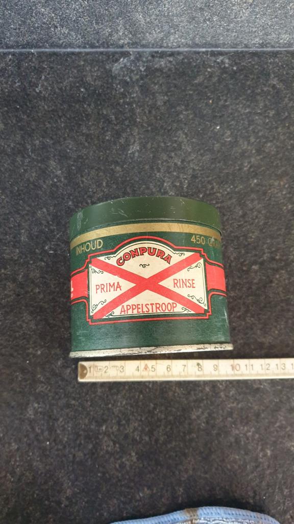 Vintage Compura Appelstroop Blik - Koninklijke De Betuwe, Verzamelen, Blikken, Ophalen of Verzenden, Gebruikt, Overige, Overige merken