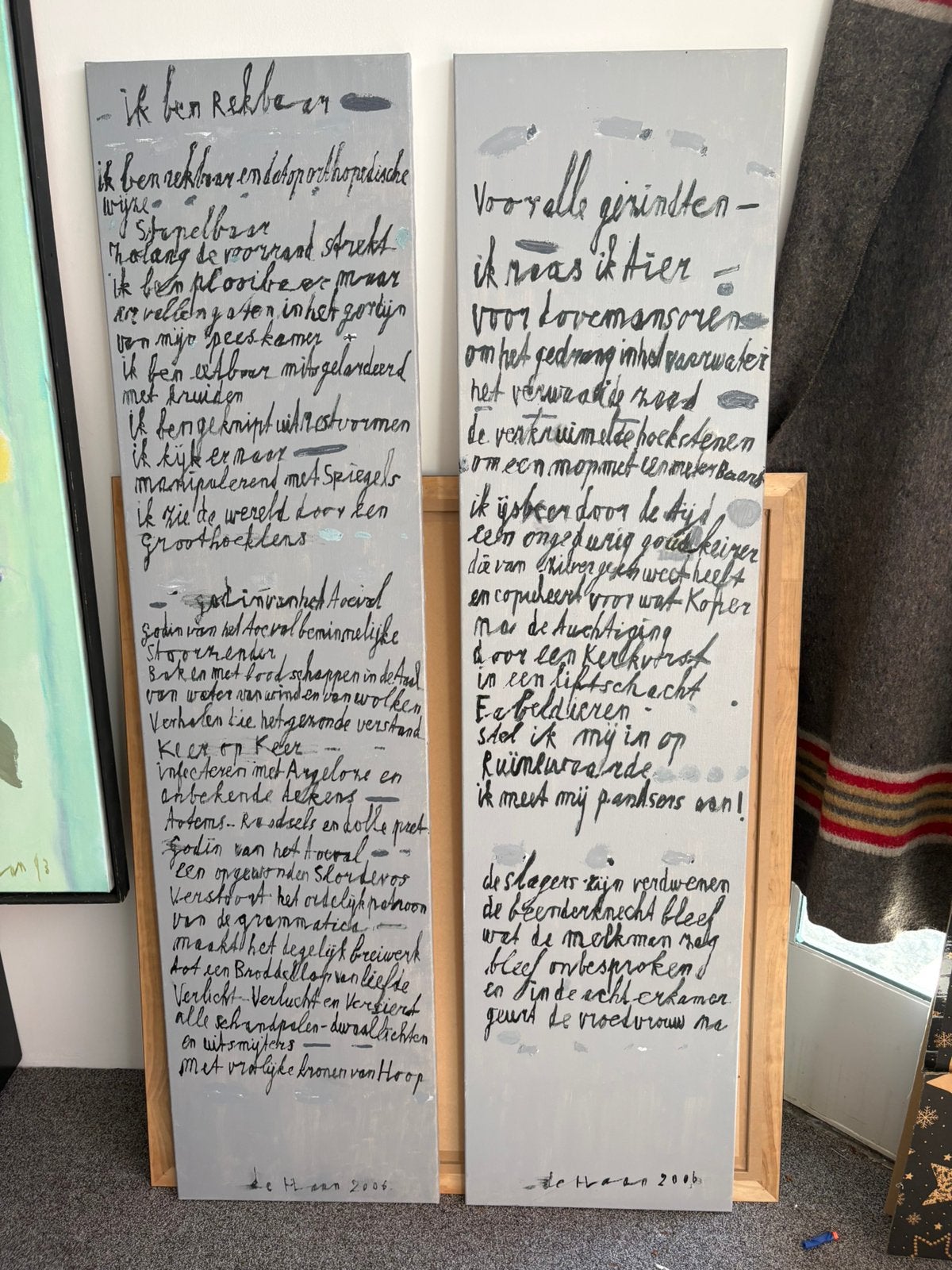 Jurjen de Haan (1936–2018) – Two Text Paintings – 2006, Antiek en Kunst, Ophalen