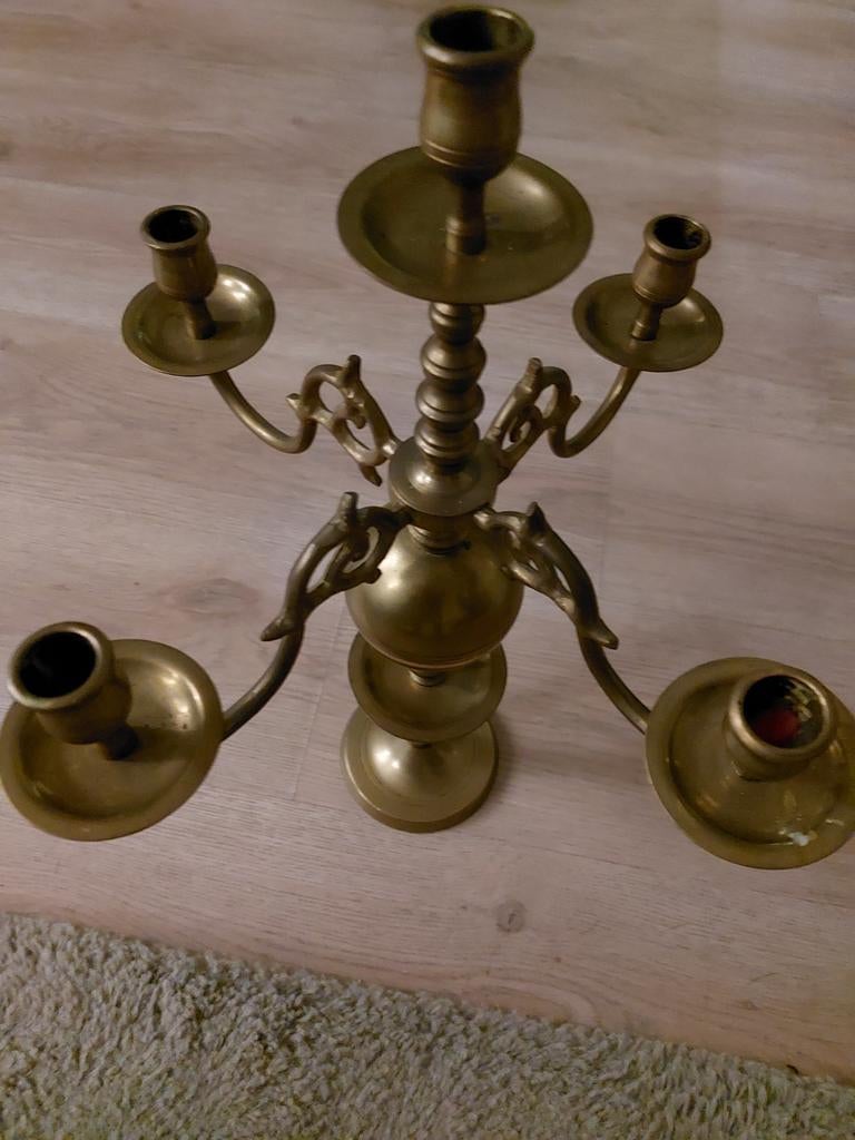 Antieke Messing Kandelaar met Vijf Armen, Antiek en Kunst, Ophalen of Verzenden