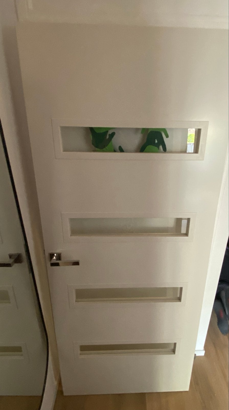 Moderne binnendeur met glaspanelen en deurbeslag, Doe-het-zelf en Verbouw, Ophalen, Gebruikt, 80 tot 100 cm, Binnendeur