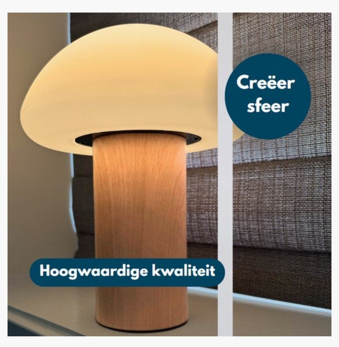 Nieuwe sfeervolle usb 24 cm mushroom paddestoel lamp teak, Ophalen of Verzenden, Nieuw, Hout, Minder dan 100 cm