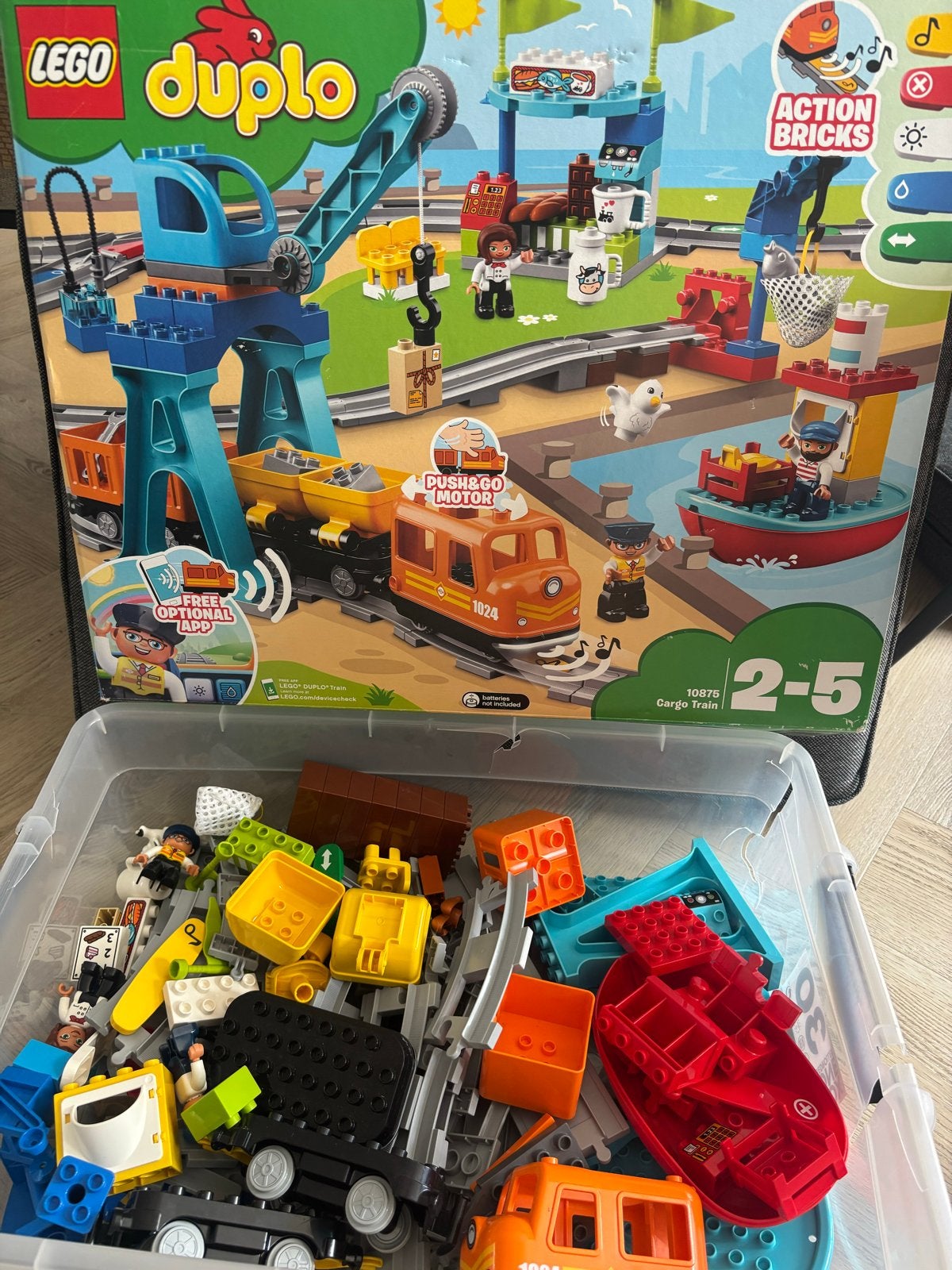 Lego Duplo Goederentrein (10875) + uitbreiding + extra losse, Ophalen of Verzenden, Gebruikt