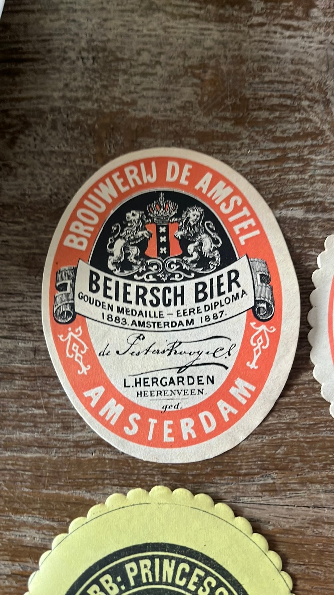 5 verschillende ongebruikte bierfles etiketjes ruim 100 jaar, Verzamelen, Ophalen of Verzenden, Nieuw, Reclamebord, Plaat of Schild