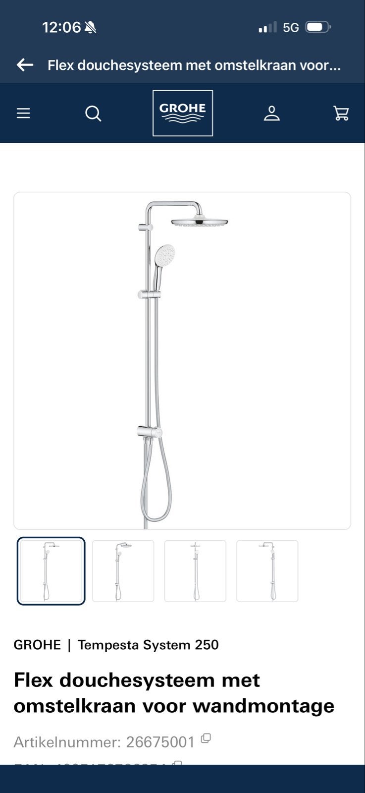 Grohe Tempesta System 250 Flex douchesysteem, Ophalen of Verzenden, Nieuw, Chroom, Douche