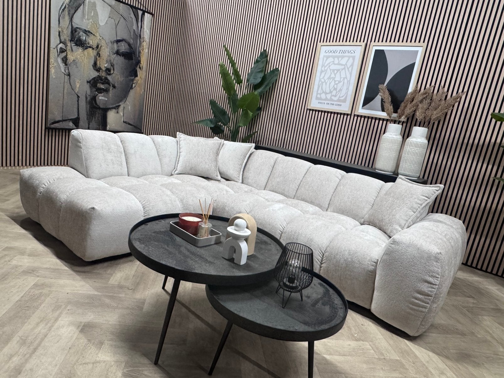 NIEUW | Modulaire Luxe Design Hoekbank - Greige - 280 x 213, 250 tot 300 cm, -, -, Hoekbank
