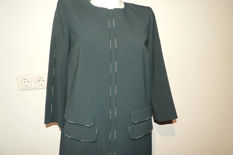 Elisabetta Franchi nieuwe jurk dennen groen merk biesjes I46, Maat 38/40 (M), Nieuw, Knielengte, Groen