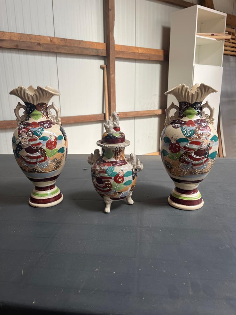 Antieke Japanse Satsuma Vazen en Pot - Handgeschilderd, Ophalen of Verzenden