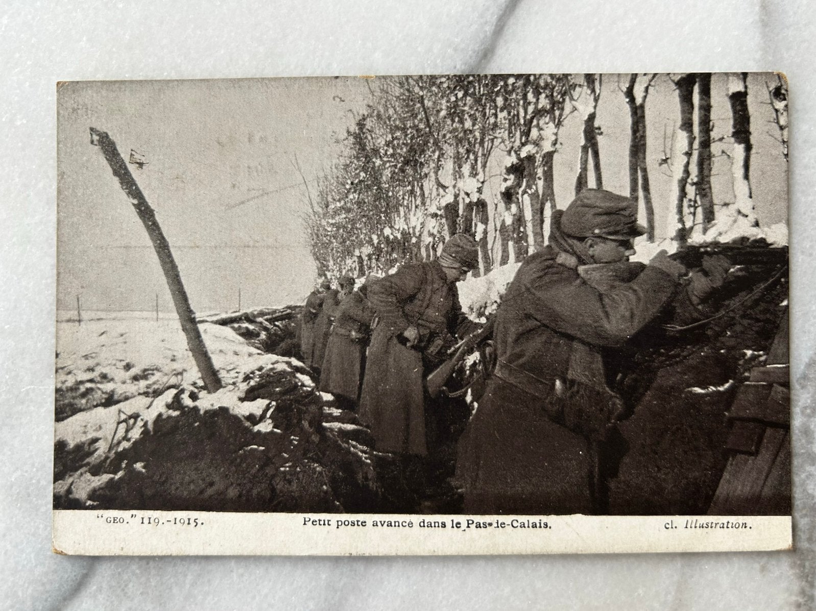 Wo1: ak petit poste avance dans le pas de calais loopgraaf, Ophalen of Verzenden, Landmacht, Nederland, Foto of Poster