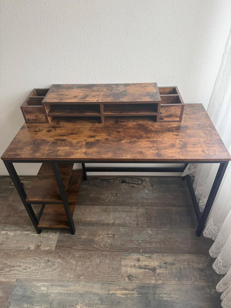 Modern Computerbureau met Opbergruimte en Monitorstandaard, Ophalen, Opbergruimte, Hout, Bruin