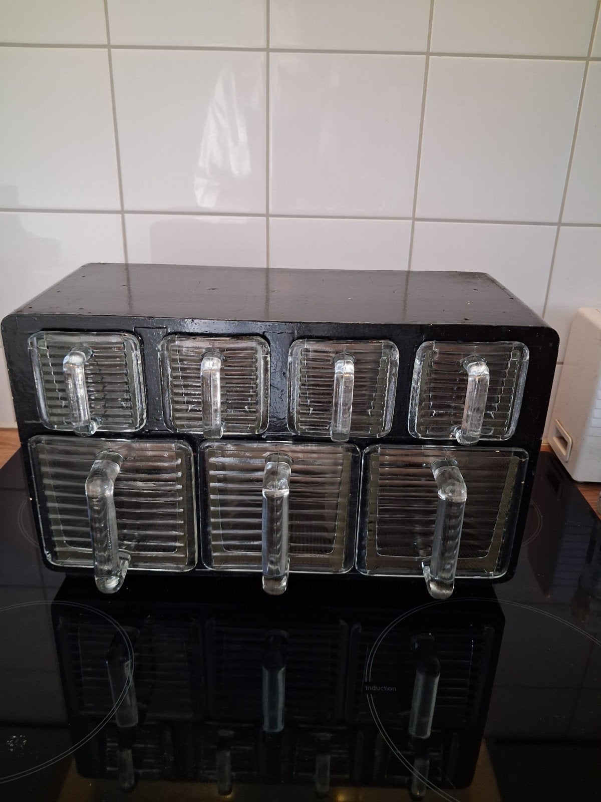 Vintage Weck kruidenrek met 7 glazen bakjes, Ophalen