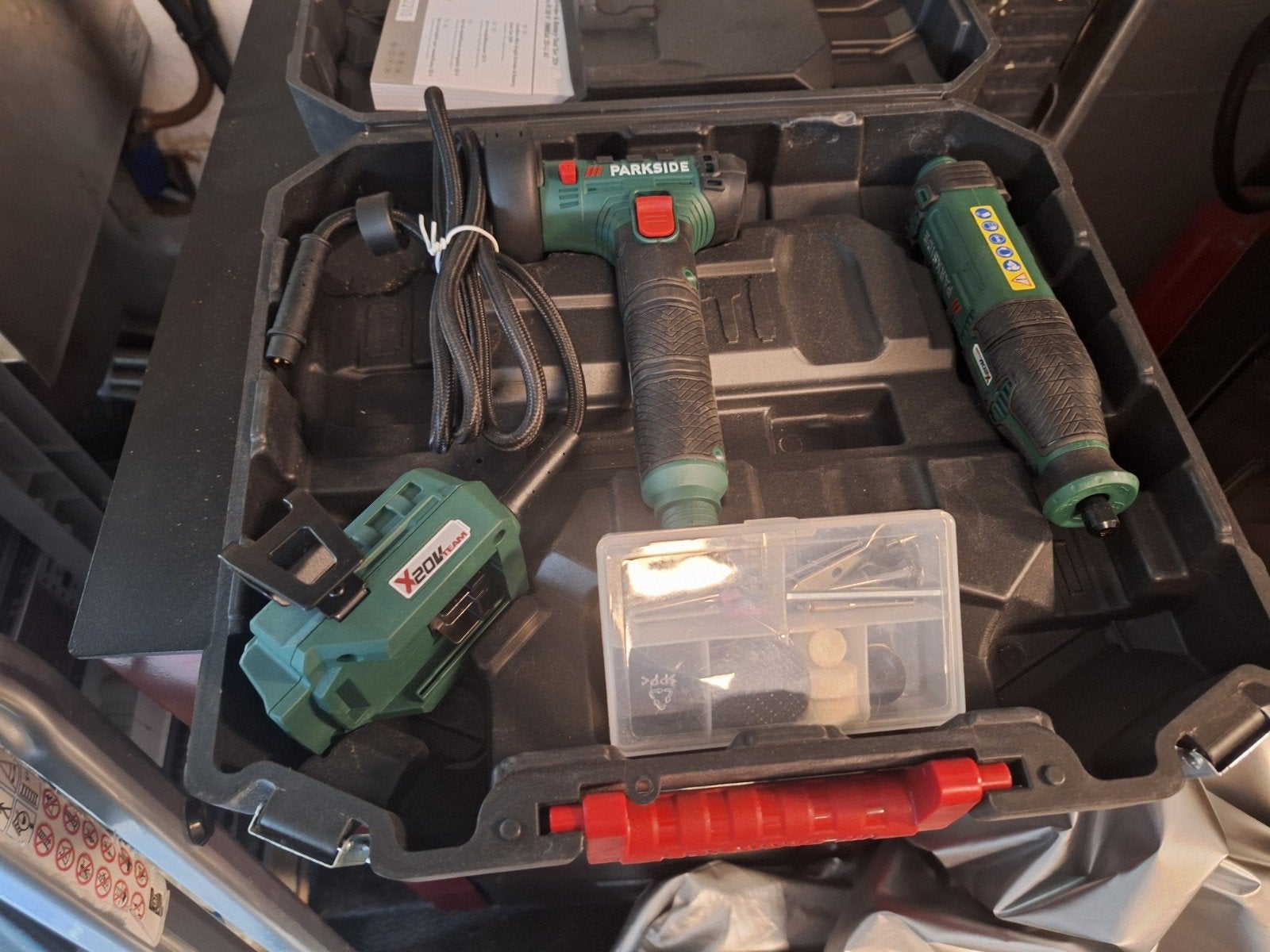 Parkside Accu Haakse Slijper en Multitool Set, Ophalen of Verzenden, Gebruikt, Haakse slijper, Parkside