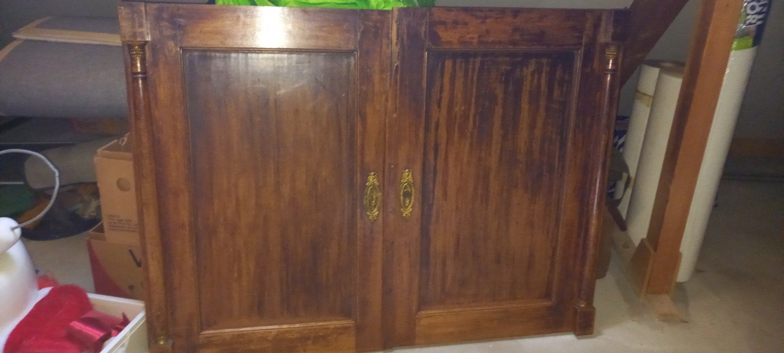 Antieke houten kastdeuren met messing beslag, Ophalen