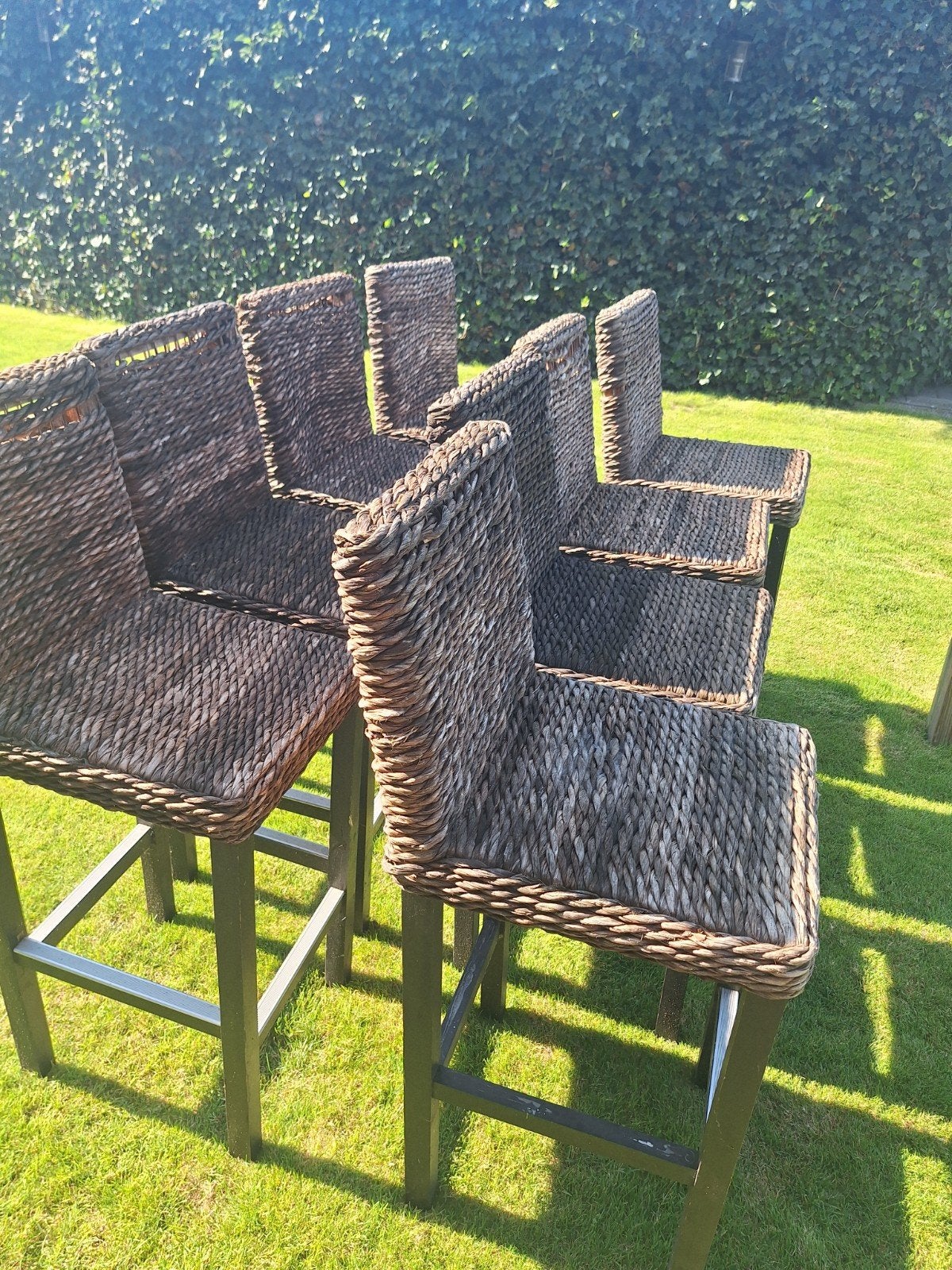 Set van 8 rotan barkrukken met rugleuning, Ophalen, Metaal, 90 cm of meer, Gebruikt