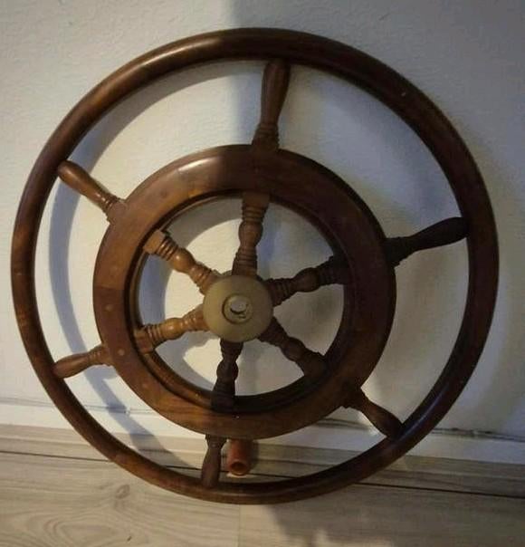 Zesspaaks mahoniehouten stuurwiel boot, Watersport en Boten, Ophalen, Gebruikt