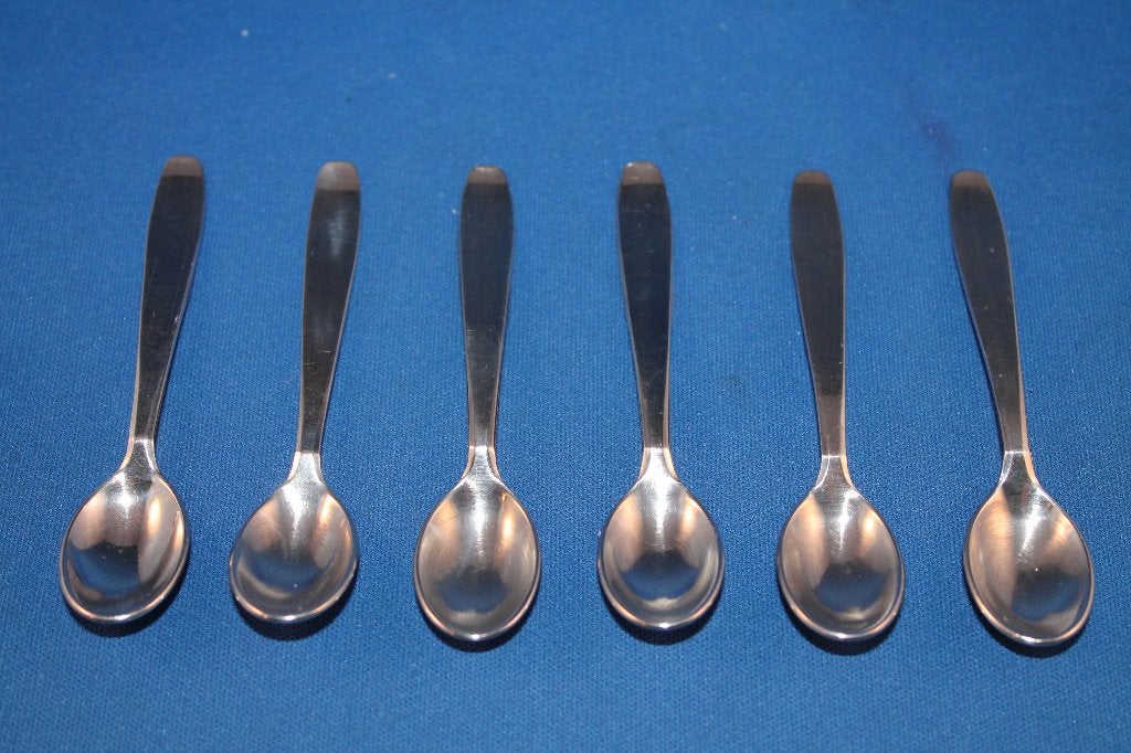 6 vintage kleine theelepeltjes verzilverd, gemerkt N 100. Z1, Antiek en Kunst, Antiek | Bestek, Ophalen of Verzenden