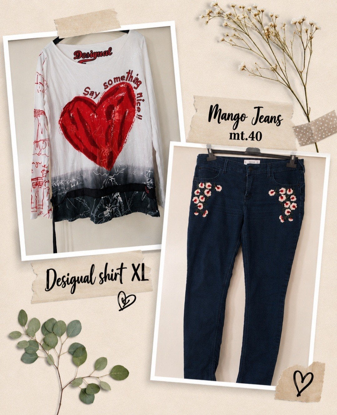 Desigual Shirt-lange mouw XL & Mango Jeans maat 40, Verzenden, Zo goed als nieuw, Maat 42/44 (L), Wit