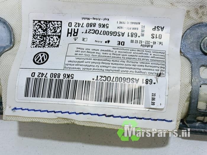 Airbag hemel rechts van een Volkswagen Golf, Gebruikt, -, Volkswagen, -