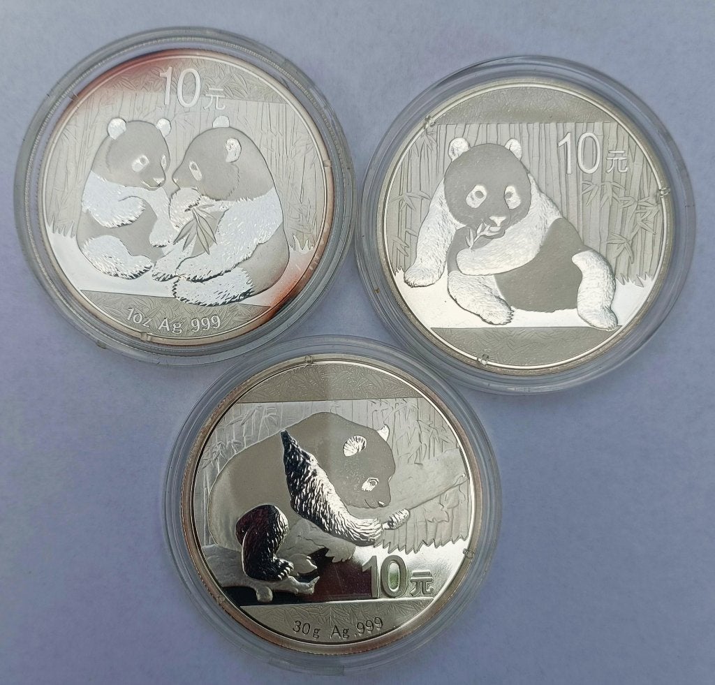 Drie zilveren 1 ounce panda's, Ophalen of Verzenden, Oost-Azië, Losse munt, Zilver