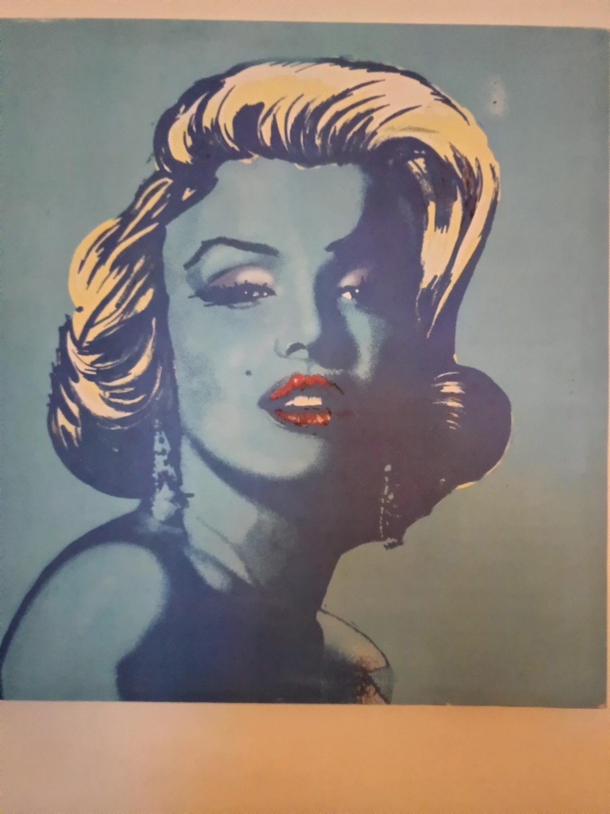 Modern schilderij Marilyn Monroe in blauwtinten, 60x60 cm, Ophalen, Op houten frame, Print, Portret