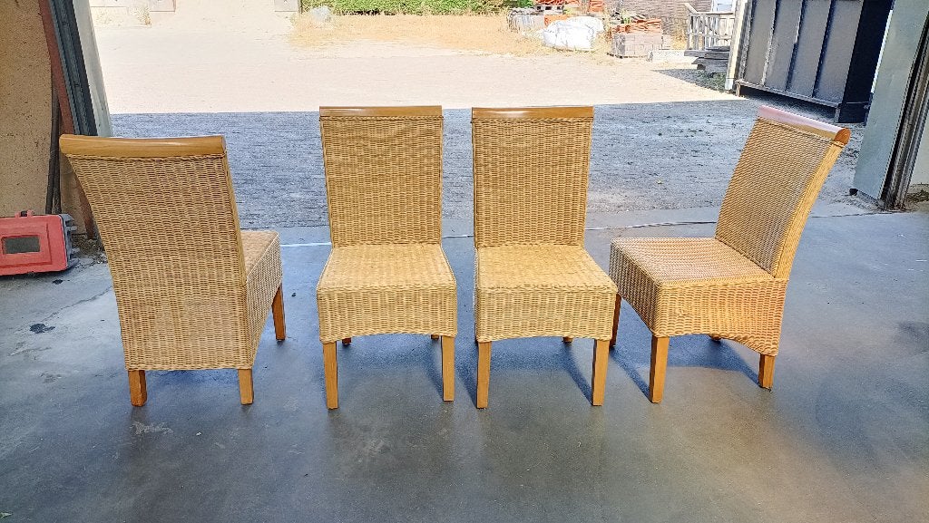 4 x Rotan eetkamerstoelen., Ophalen, Gebruikt, Bruin, Riet of Rotan