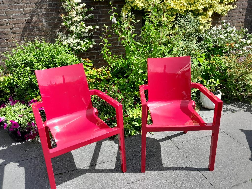 rode kunststof designstoelen (2), Ophalen, Kunststof, Gebruikt, Twee